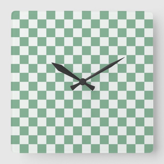 Eucalyptus mist checkerboard pattern quadratische wanduhr (Vorderseite)