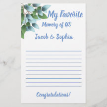 EUCALYPTUS MY MEMORY BRAUTPARTY GAME CARD