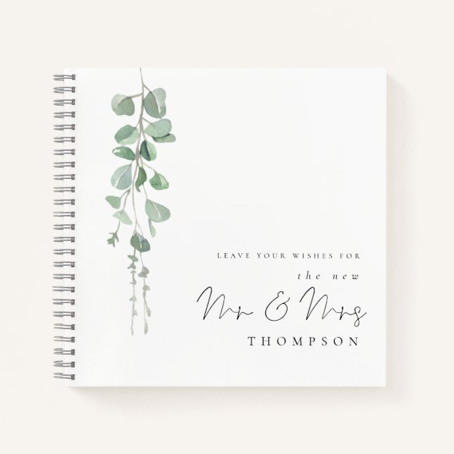 Eucalyptus New Mr. Mrs. Wedding Guest Book Notizbuch (Vorderseite)