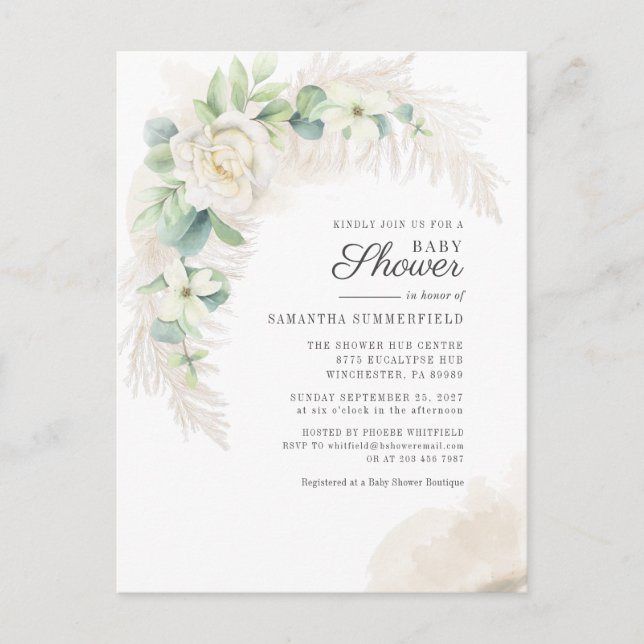 Eucalyptus Pampas Grass Greenery Girl Baby Shower Einladungspostkarte (Vorderseite)