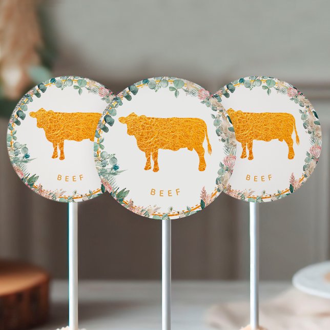 Eucalyptus Pampas Proteas Gold Beef Meal Choice  Runder Aufkleber (Von Creator hochgeladen)