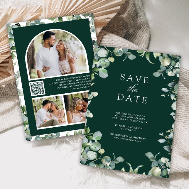 Eucalyptus Photo QR Code Emerald Green Wedding Save The Date (Von Creator hochgeladen)