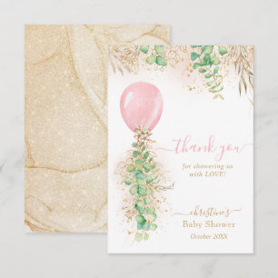 Eucalyptus Pink Balloon Baby Dusche Danke Karte