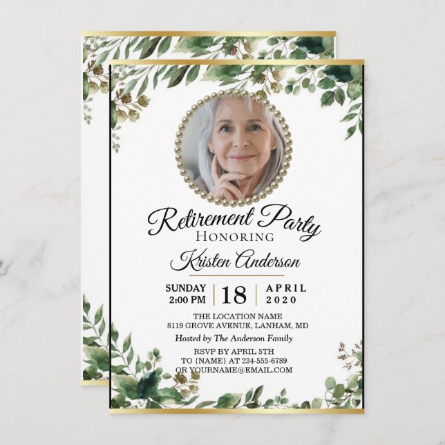 Eucalyptus Retirement-Party Einladung (Vorne/Hinten)