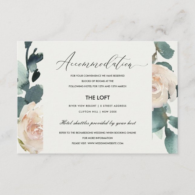 EUCALYPTUS ROSE BLUSH KRAFT WEDDING UNTERKUNFT BEGLEITKARTE (Vorderseite)