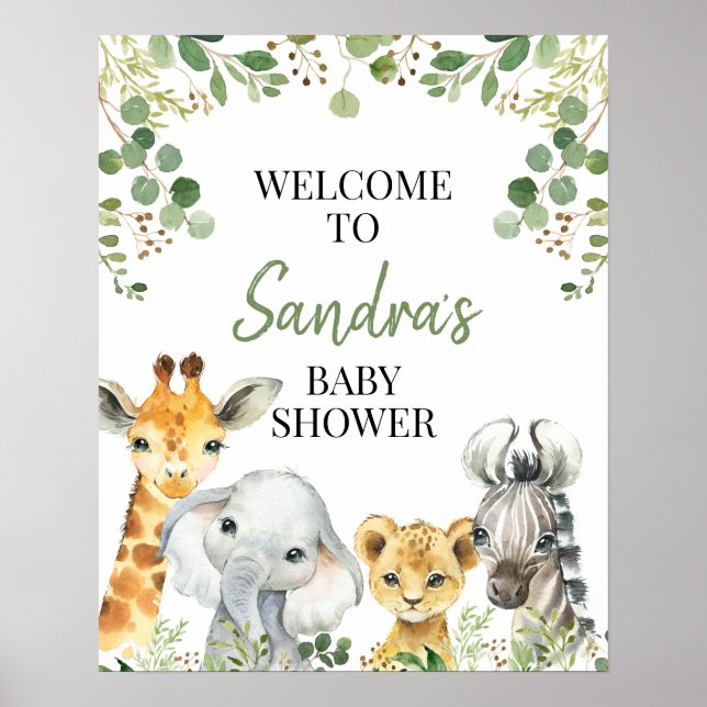 Eucalyptus Safari Baby Dusche Begrüßungszeichen Poster (Vorne)