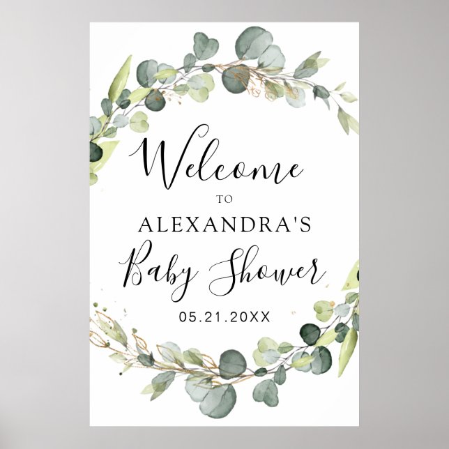Eucalyptus Sage Green Floral Baby Shower Poster (Vorne)