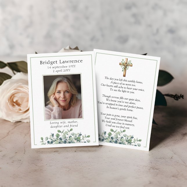 Eucalyptus Sage Green Memorial Photo Prayer Card Visitenkarte (Von Creator hochgeladen)