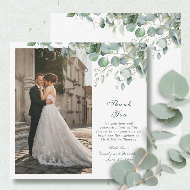 Eucalyptus Sage Smarald Script Wedding Vielen Dank Einladung (Von Creator hochgeladen)