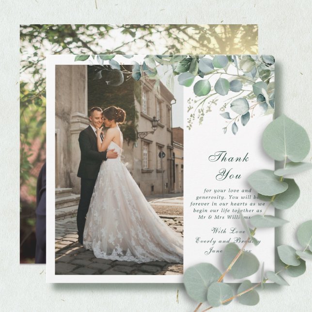 Eucalyptus Sage Smarald Script Wedding Vielen Dank Einladung (Von Creator hochgeladen)