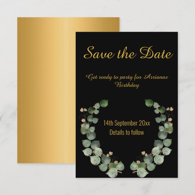 EUCALYPTUS SCHWARZE GOLD REAKTION RSVP CARD (Vorne/Hinten)