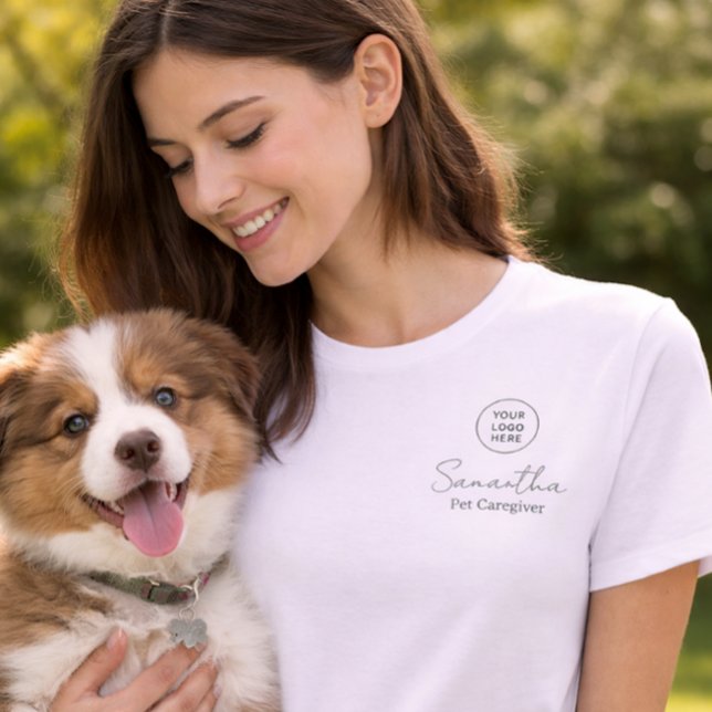 Eucalyptus Script Employee Name Business Logo Pink T-Shirt (Von Creator hochgeladen)