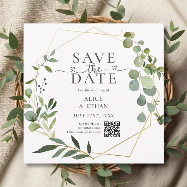 Eucalyptus Script Heart QR Code Save The Date (Von Creator hochgeladen)