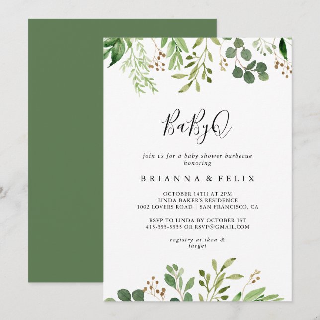 Eucalyptus Simple BabyQ Baby Shower Barbecue Einladung (Vorne/Hinten)