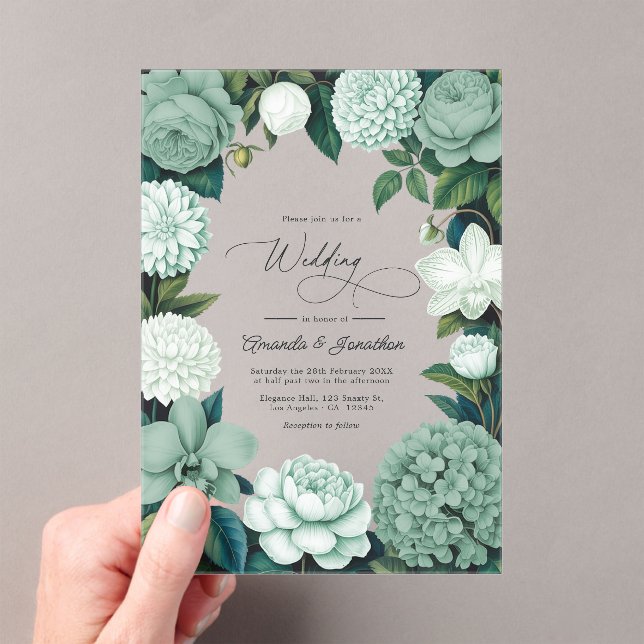 Eucalyptus Soft, Mint Frost & Snowdrop Wedding Acryleinladungen (Insitu (Handheld))