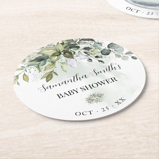 Eucalyptus Succulent Baby Shower Runder Pappuntersetzer (Angewinkelt)