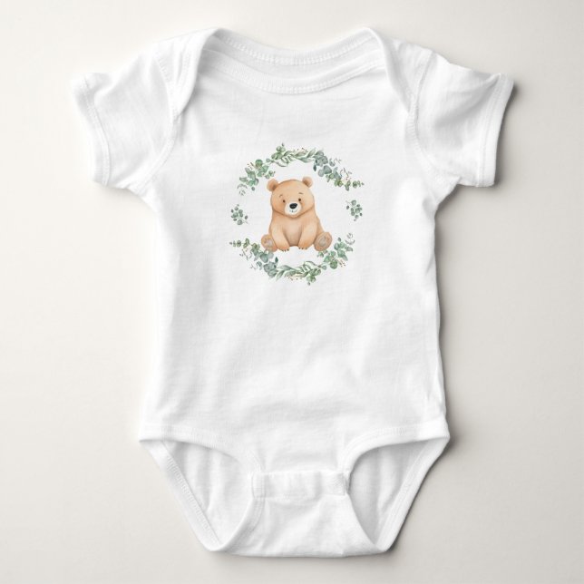 Eucalyptus Watercolor Baby Bear Strampler (Vorderseite)