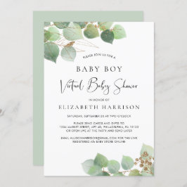 Eucalyptus Watercolor Baby Boy Virtual Dusche Einladung