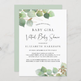 Eucalyptus Watercolor Baby Girl Virtual Dusche Einladung
