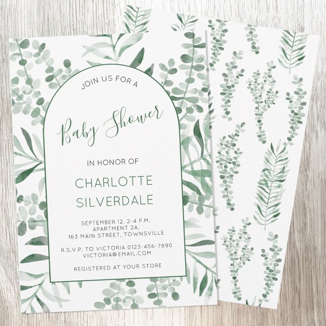 Eucalyptus Watercolor Baby Show Einladung (Eucalyptus greenery watercolor elegant baby shower invitation )