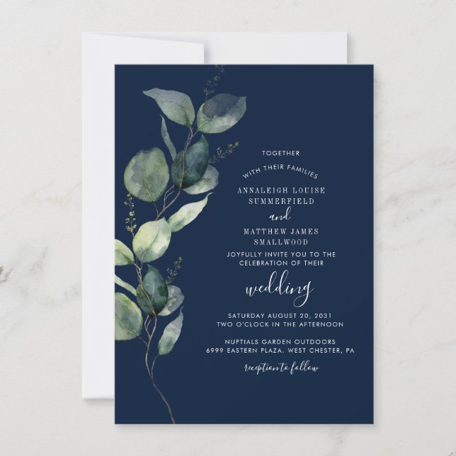 Eucalyptus Watercolor Botanical Wedding Einladung (Vorderseite)