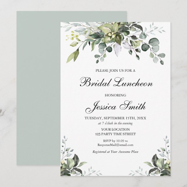 Eucalyptus Watercolor Bridal Luncheon Einladung (Vorne/Hinten)