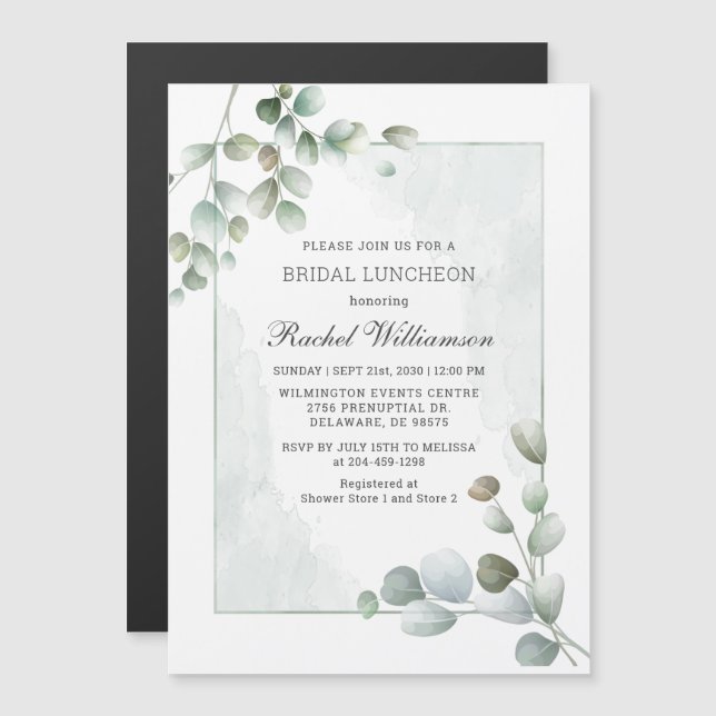 Eucalyptus Watercolor Bridal Luncheon Magneteinladung (Vorne/Hinten)