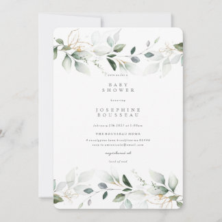 Eucalyptus Watercolor Gold Baby Dusche Einladung
