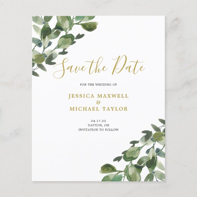 Eucalyptus Watercolor Save the Date (Vorderseite)