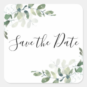 Eucalyptus Watercolor Save the Date Quadratischer Aufkleber