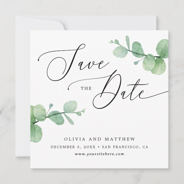 Eucalyptus Wedding | Elegant Greenery Garden Photo Save The Date (Vorderseite)
