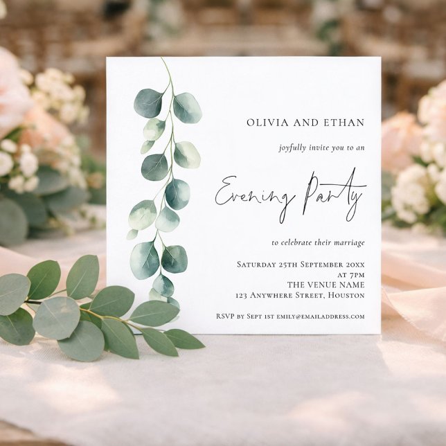 Eucalyptus Wedding Evening Party Square Invitation Einladung (Von Creator hochgeladen)