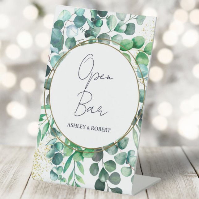 Eucalyptus Wedding Reception Open Bar Tabletop Sockelschild (Von Creator hochgeladen)