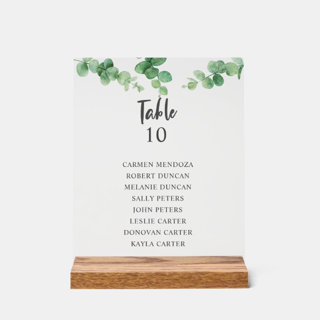 Eucalyptus Wedding Seating Chart Table Elegant Acrylschild (Vorderseite)