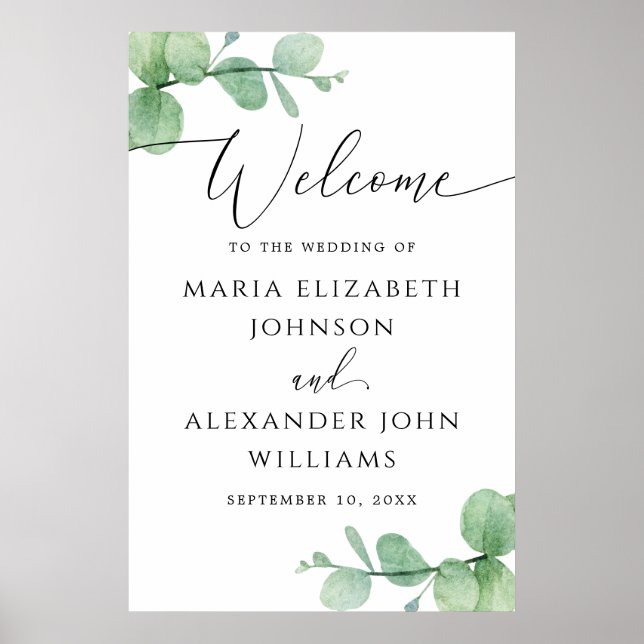 Eucalyptus Wedding Welcome Sign | Elegant Script Poster (Vorne)