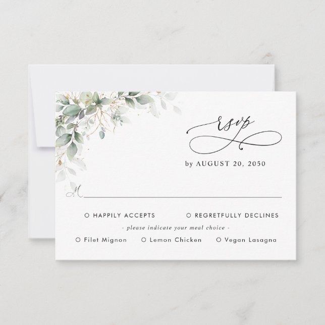 Eucalyptus Wedding With Meal Choice RSVP Card Karte (Vorderseite)