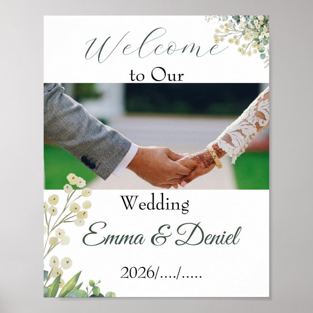 Eucalyptus & White Florals Botanical Wedding Poster (Vorne)