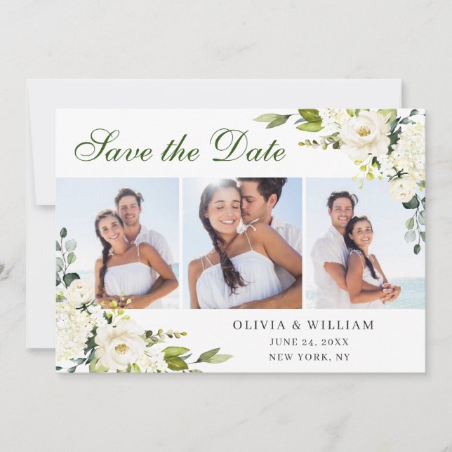 Eucalyptus White Roses Wedding 3 FOTO Save The Date (Vorderseite)