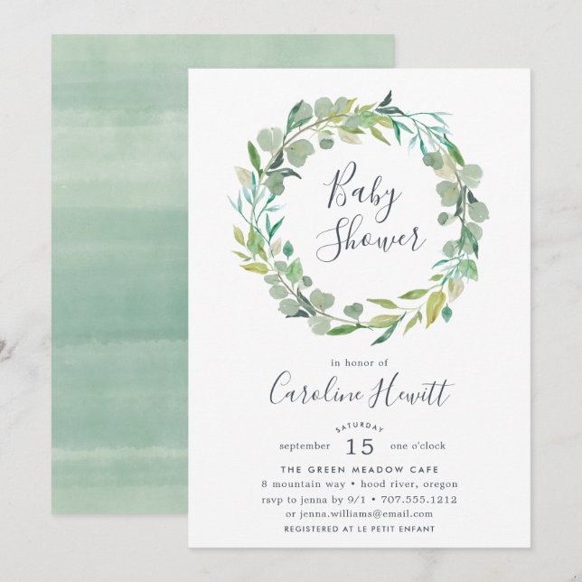 Eucalyptus Wreath Baby Shower Einladung (Vorne/Hinten)
