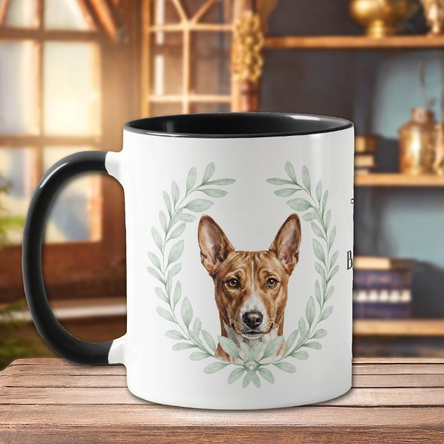 Eucalyptus Wreath Basenji Hound Dog Monogram Tasse (Von Creator hochgeladen)