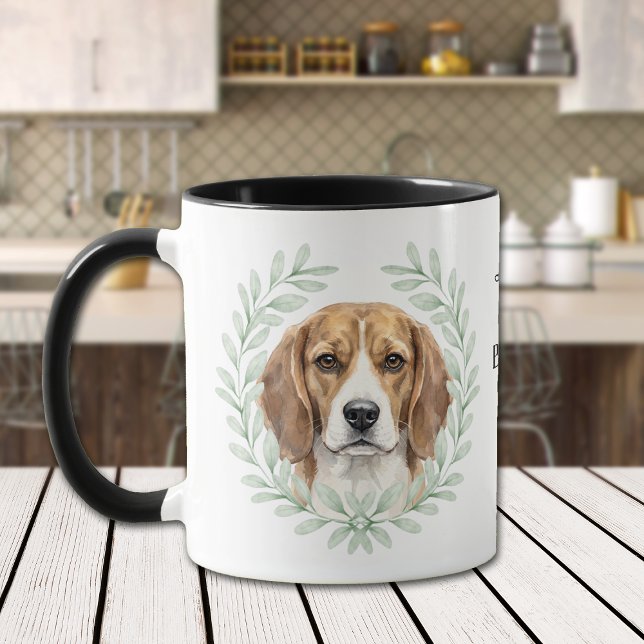 Eucalyptus Wreath Beagle Hound Dog Monogram Tasse (Von Creator hochgeladen)