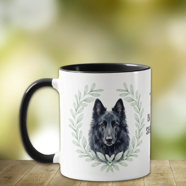 Eucalyptus Wreath Belgian Sheepdog Monogram Tasse (Von Creator hochgeladen)