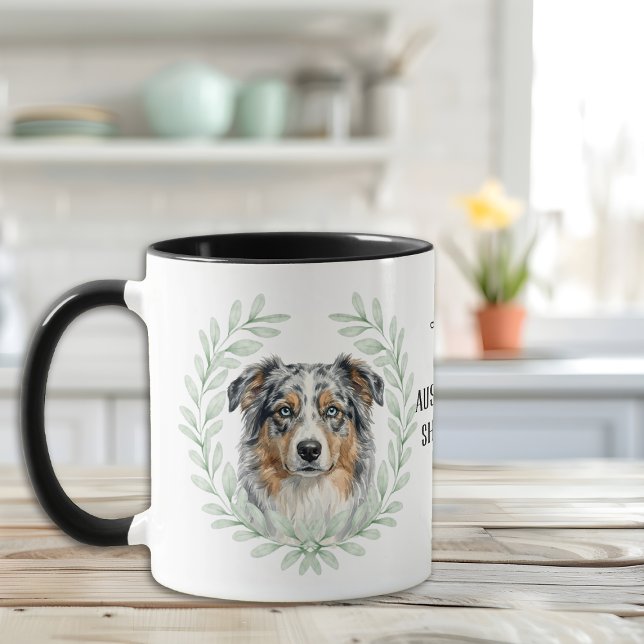 Eucalyptus Wreath Blue Merle Aussie Monogram Tasse (Von Creator hochgeladen)