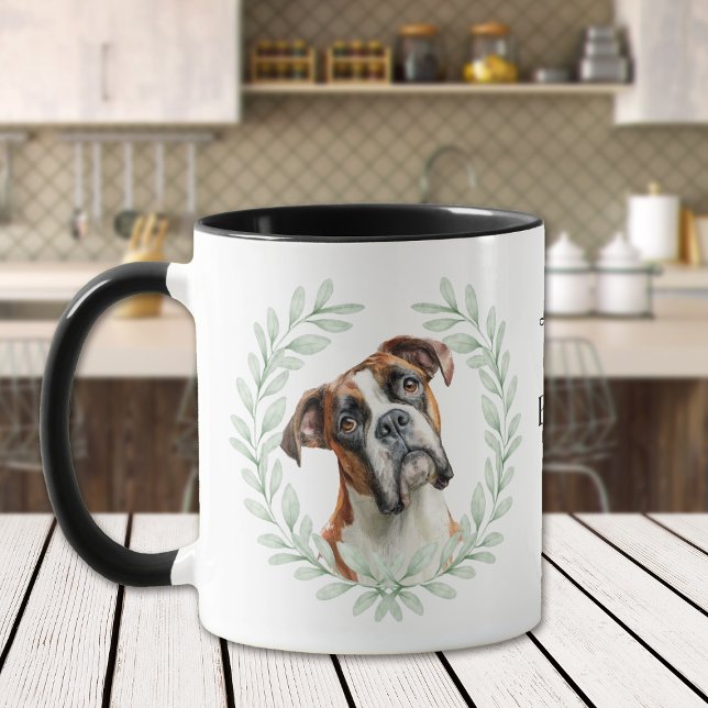 Eucalyptus Wreath Boxer Dog Monogram Tasse (Von Creator hochgeladen)