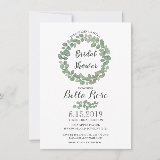 Eucalyptus Wreath Brautparty Invite Einladung (Vorderseite)