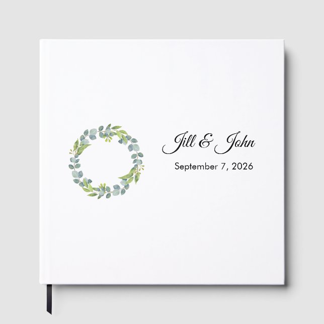 Eucalyptus Wreath Landscape Wedding Guest Book Gästebuch (Vorderseite)