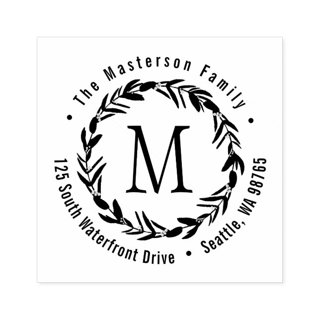 Eucalyptus Wreath Monogram Family Rücksendeadresse Gummistempel (Prägung)
