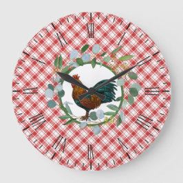 Eucalyptus Wreath & Rooster Farmhouse Große Wanduhr