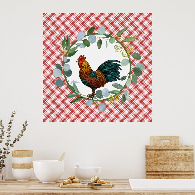 Eucalyptus Wreath & Rooster Farmhouse Poster (Küche)