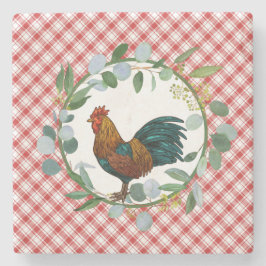 Eucalyptus Wreath & Rooster Farmhouse Steinuntersetzer